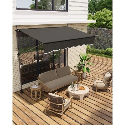 118’’x67’’ Manual Retractable Awning, Freestanding Patio Awning With Crank Handle 4 118’’x67’’ Manual Retractable Awning, Freestanding Patio Awning With Crank Handle - Image 2