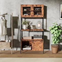 5 Tier Industrial Baker's Rack With Power Outlets, 63'' Tall Microwave Oven Stand With Cabinets & Open Shelves -House Beautiful GUEST 004dfea6 28e5 45ca 8450 975107203e7d