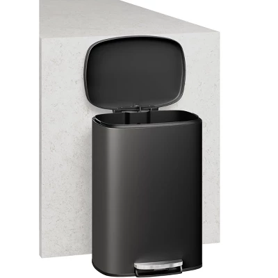 13 Gal (50L) And 2.6 Gal (10L) Stainless Steel Trash Can Combo Set, Rustproof Garbage Can With Lid For Kitchen And Bathroom, Step-on Trash Bin 7 13 Gal (50L) And 2.6 Gal (10L) Stainless Steel Trash Can Combo Set, Rustproof Garbage Can With Lid For Kitchen And Bathroom, Step-on Trash Bin - Image 5