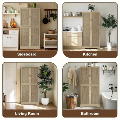 72'' Pantry Cabinet With Doors, Freestanding Tall Rattan Cabinet With 8 Door Shelves, Large Drawer 7 72'' Pantry Cabinet With Doors, Freestanding Tall Rattan Cabinet With 8 Door Shelves, Large Drawer - Image 5