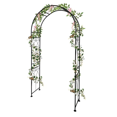 Metal Garden Arch, 88" H Outdoor Lawn Arbor With Stakes, Garden Arch Arbor Trellis For Climbing Plants, Roses, Vines 8 Metal Garden Arch, 88" H Outdoor Lawn Arbor With Stakes, Garden Arch Arbor Trellis For Climbing Plants, Roses, Vines - Image 6