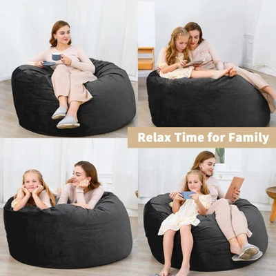 48 Inch Big Huge Giant Bean Bag Chair, Cozy Lazy Sofa With Memory Foam Fillings, Plush Velvet Machine Washable Cover For Adults/Kids, Black 5 48 Inch Big Huge Giant Bean Bag Chair, Cozy Lazy Sofa With Memory Foam Fillings, Plush Velvet Machine Washable Cover For Adults/Kids, Black - Image 3