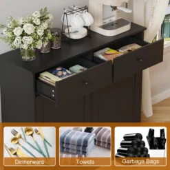 Double Tilt Out Trash Can Cabinet With Deodorising Function, 20 Gallons Freestanding Dog-Proof Garbage Can Cabinet With Hidden Drawers 12 Double Tilt Out Trash Can Cabinet With Deodorising Function, 20 Gallons Freestanding Dog-Proof Garbage Can Cabinet With Hidden Drawers -House Beautiful GUEST 01eba32a ac22 4ec8 81b8 f78f05ed0a03