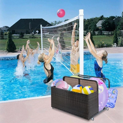 Pool Storage Bin, Rolling Poolside Float Storage With Towel Rack And Wheels, PE Rattan Mesh Organizer 10 Pool Storage Bin, Rolling Poolside Float Storage With Towel Rack And Wheels, PE Rattan Mesh Organizer - Image 8