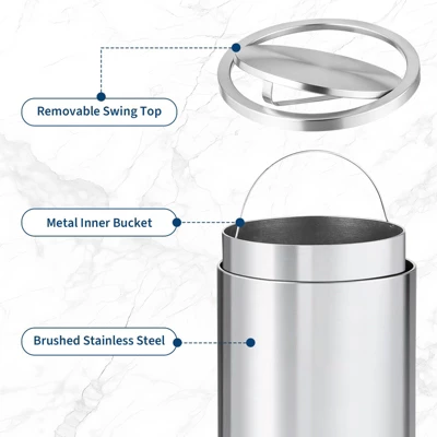 13/18.5 Gallon Stainless Steel Trash Can With Lid, 50/70 Liter Swing Top Garbage Can 4 13/18.5 Gallon Stainless Steel Trash Can With Lid, 50/70 Liter Swing Top Garbage Can - Image 2
