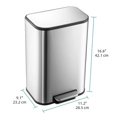 Small Trash Can With Lid, 3.2 Gallon Stainless Steel Garbage Can, Rectangular Step On Waste Bin With Foot Pedal & Inner Bucket 7 Small Trash Can With Lid, 3.2 Gallon Stainless Steel Garbage Can, Rectangular Step On Waste Bin With Foot Pedal & Inner Bucket - Image 6