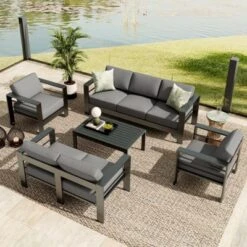 Aluminum Patio Furniture Set 7 Seats, 5 PCS Outdoor Sectional Sofa With Table, All-Weather Conversation Set 18 Aluminum Patio Furniture Set 7 Seats, 5 PCS Outdoor Sectional Sofa With Table, All-Weather Conversation Set -House Beautiful GUEST 03adf289 12fc 4e41 899f eea3be80a388