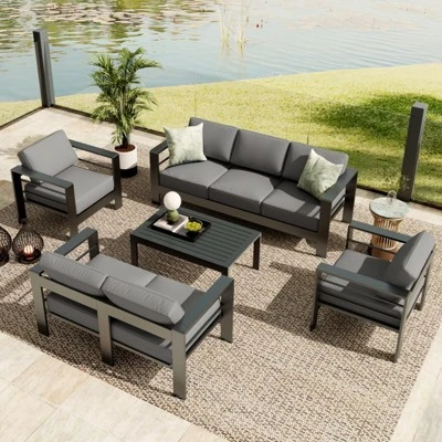 Aluminum Patio Furniture Set 7 Seats, 5 PCS Outdoor Sectional Sofa With Table, All-Weather Conversation Set 10 Aluminum Patio Furniture Set 7 Seats, 5 PCS Outdoor Sectional Sofa With Table, All-Weather Conversation Set - Image 8