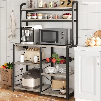 Industrial Kitchen Bakers Rack With Power Outlet,6-Tier Space-Saving Microwave Stand 12 Industrial Kitchen Bakers Rack With Power Outlet,6-Tier Space-Saving Microwave Stand - Image 10
