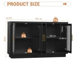 Buffet Cabinet With Storage, 55" Modern Sideboard With 4 Fluted Glass Doors And Adjustable Shelf, Coffee Bar Buffet Table For Dining Room -House Beautiful GUEST 04a1d546 6eb2 4c53 b4c7 fec81f2e00cc