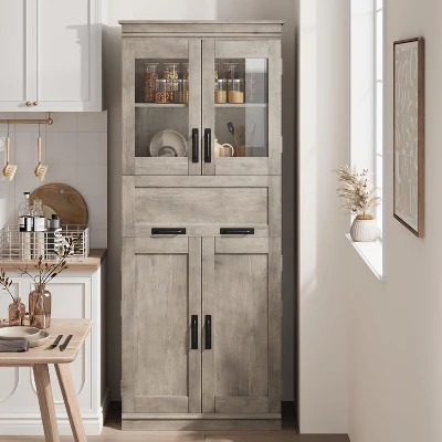 Pantry Cabinet, Tall Freestanding Storage Cabinet With Adjustable Shelves And Glass Doors 67 Inch Pantry Cupboard 11 Pantry Cabinet, Tall Freestanding Storage Cabinet With Adjustable Shelves And Glass Doors 67 Inch Pantry Cupboard - Image 9