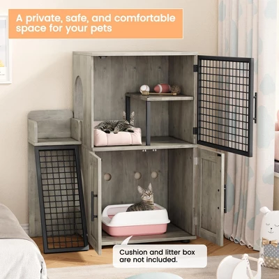 Modern Cat Litter Box Enclosure With Platform & Ladder – Double Layer Hidden Cat Washroom, 33.5" L X 17.9" W X 41.9" H, Grey 5 Modern Cat Litter Box Enclosure With Platform & Ladder – Double Layer Hidden Cat Washroom, 33.5" L X 17.9" W X 41.9" H, Grey - Image 3