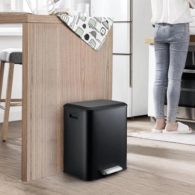 Hands-Free Step Trash Can, Dual Compartment 2 X 4 Gallon Stainless Steel Kitchen Recycling Bin 4 Hands-Free Step Trash Can, Dual Compartment 2 X 4 Gallon Stainless Steel Kitchen Recycling Bin - Image 2
