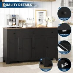 55" Sideboard Buffet Cabinet With Storage, Minimalist Kitchen Storage Cabinet With 3 Drawers & 4 Doors, Farmhouse Buffet Console Table Coffee Bar