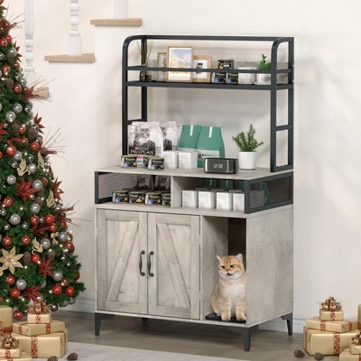 Cat Litter Box Enclosure With Shelves – Hidden Wooden Pet House Storage Cabinet With Open Compartment & Top Shelf, 31.5"L X 17.7"W X 54.7"H, Grey 11 Cat Litter Box Enclosure With Shelves – Hidden Wooden Pet House Storage Cabinet With Open Compartment & Top Shelf, 31.5"L X 17.7"W X 54.7"H, Grey - Image 9