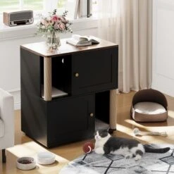 Double Layer Cat Litter Box Enclosure For 2 Cats, Hidden Litter Box Furniture With Cat Scratching Post And Board, 2 Story Wooden Cats Washroom Or Bed -House Beautiful GUEST 06ad90e8 d3f5 4e0a 9c38 c3883a39584a
