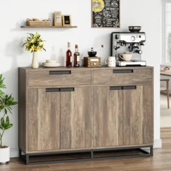 55" Sideboard Buffet Cabinet, Large Kitchen Accent Modern Storage Cabinet With 2 Drawers And 4 Doors, Coffee Bar Buffet Table -House Beautiful GUEST 06e5888e c41a 44b0 945a ab2d6d47dcaf
