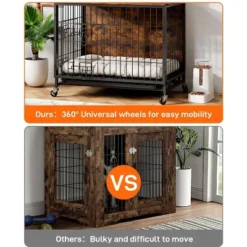 Dog Crate Furniture, 32.5'' Wooden Dog Kennel With Wheels And Double Door, Decorative Pet House With Removable Tray, Modern End Table -House Beautiful GUEST 0796e1da b9bd 4adb b714 910a2fbf1a2a