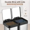 13 Gallon Dual Trash & Recycling Bin - Fingerprint Proof Stainless Steel, Double Lid, Hands-Free Step, Space-Saving Design