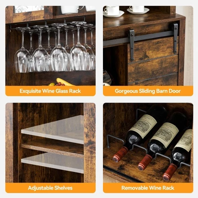 Jojoka 70'' Wine Bar Cabinet With Storage Hutch, Tall Coffee Bar Cabinet With Sliding Barn Doors, Bottle Glasses Rack, Farmhouse Coffee Bar 6 Jojoka 70'' Wine Bar Cabinet With Storage Hutch, Tall Coffee Bar Cabinet With Sliding Barn Doors, Bottle Glasses Rack, Farmhouse Coffee Bar - Image 4