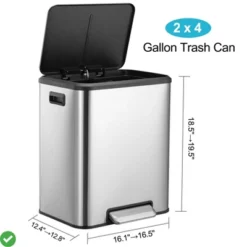 8 Gallon/30 L Dual Trash And Recycling Bin Pedal Stainless Steel Trash Can W/ Soft-Close Lid -House Beautiful GUEST 082f6b66 0cf2 4c32 948a 6796e93702cd