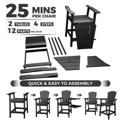 Outdoor Recycled Poly Adirondack Barstools With Connecting Tray, Patio High Adirondack Chairs 6 Outdoor Recycled Poly Adirondack Barstools With Connecting Tray, Patio High Adirondack Chairs - Image 4