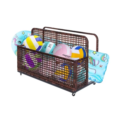 Outdoor Wicker Pool Float Storage, Rolling PE Rattan Caddy With Wheels, Poolside Organizer For Cushions, Noodles, Life Vests And Toys 10 Outdoor Wicker Pool Float Storage, Rolling PE Rattan Caddy With Wheels, Poolside Organizer For Cushions, Noodles, Life Vests And Toys - Image 8