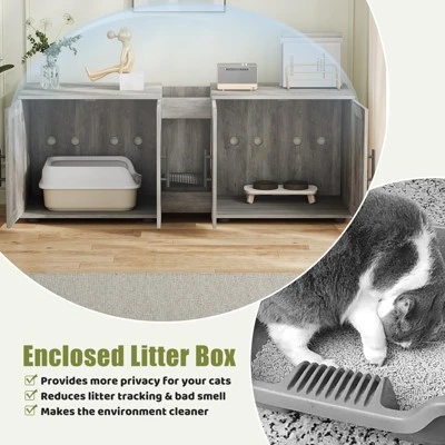 Cat Litter Box Enclosure For 2 Cats, Furniture With Double Room,Hidden Double Litter Box Enclosure Furniture,Cabinet With Scratching Pad 9 Cat Litter Box Enclosure For 2 Cats, Furniture With Double Room,Hidden Double Litter Box Enclosure Furniture,Cabinet With Scratching Pad - Image 7