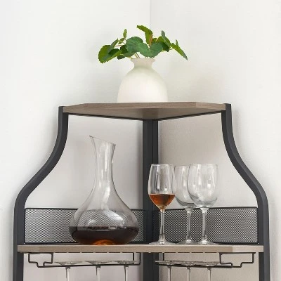 Jojoka 61'' Tall Corner Bar Cabinet With Adjustable Shelves, 5-Tier Industrial Bar Cabinet With Glass Holder, Gold 8 Jojoka 61'' Tall Corner Bar Cabinet With Adjustable Shelves, 5-Tier Industrial Bar Cabinet With Glass Holder, Gold - Image 6