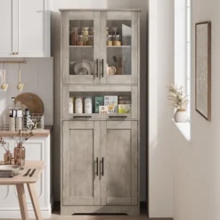 Pantry Cabinet, Tall Bathroom Storage Cabinet With Glass Doors And Adjustable Shelf, Freestanding Cupboard Tall Linen Cabinets -House Beautiful GUEST 090045de 41c1 414e 899b 68d056fabfbb
