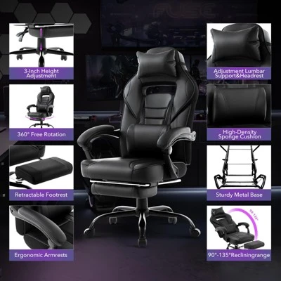 Big And Tall Office Chair, High Back Leather Gaming Chair With Footrest, Ergonomic Computer Chair W/Lumbar Support & Headrest, 360° Swivel Base 5 Big And Tall Office Chair, High Back Leather Gaming Chair With Footrest, Ergonomic Computer Chair W/Lumbar Support & Headrest, 360° Swivel Base - Image 3