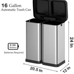 Automatic Motion Sensor Trash Can, 60L/16 Gal Touchless Garbage Bin With Soft-Close Lid, Dual Compartment Waste Basket For Kitchen, Office