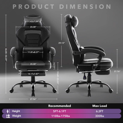 Big And Tall Office Chair, High Back Leather Gaming Chair With Footrest, Ergonomic Computer Chair W/Lumbar Support & Headrest, 360° Swivel Base 4 Big And Tall Office Chair, High Back Leather Gaming Chair With Footrest, Ergonomic Computer Chair W/Lumbar Support & Headrest, 360° Swivel Base - Image 2