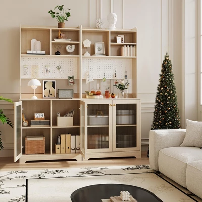 71" Kitchen Pantry Cabinet, Tall Sideboard Buffet Cabinet With Microwave Stand, Pegboard And Hutch, Pantry Storage Organizers Coffee Bar 5 71" Kitchen Pantry Cabinet, Tall Sideboard Buffet Cabinet With Microwave Stand, Pegboard And Hutch, Pantry Storage Organizers Coffee Bar - Image 3