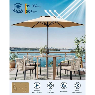 7.5FT Patio Umbrella Outdoor, Market Umbrella, Table Umbrella With Push Button Tilt And Crank, 6 Sturdy Ribs UV Protection Waterproof For Garde (Tan) 4 7.5FT Patio Umbrella Outdoor, Market Umbrella, Table Umbrella With Push Button Tilt And Crank, 6 Sturdy Ribs UV Protection Waterproof For Garde (Tan) - Image 2
