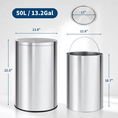 13/18.5 Gallon Stainless Steel Trash Can With Lid, 50/70 Liter Swing Top Garbage Can 3 13/18.5 Gallon Stainless Steel Trash Can With Lid, 50/70 Liter Swing Top Garbage Can