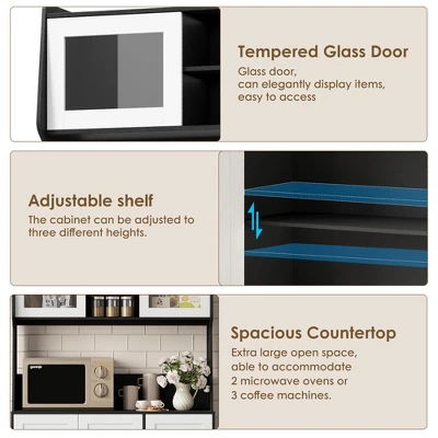 67" Tall Kitchen Hutch Storage Cabinet, Farmhosue Coffee Bar Cabinet With 3 Drawers And LED Lights, Freestanding Food Pantry With Countertop 9 67" Tall Kitchen Hutch Storage Cabinet, Farmhosue Coffee Bar Cabinet With 3 Drawers And LED Lights, Freestanding Food Pantry With Countertop - Image 7