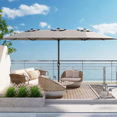 13 FT Patio Umbrella, Double-Sided Rectangle Patio Umbrella With Base, UV Protection, Waterproof And Windproof, For Poolside, Lawn & Backyard 11 13 FT Patio Umbrella, Double-Sided Rectangle Patio Umbrella With Base, UV Protection, Waterproof And Windproof, For Poolside, Lawn & Backyard - Image 9