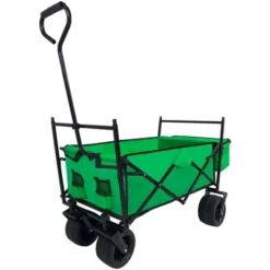 Collapsible Folding Wagon Cart With 7" All Terrain Wheels, Heavy Duty Utility Wagon For Grocery Shopping, Camping, Beach, Outdoor Events, Green