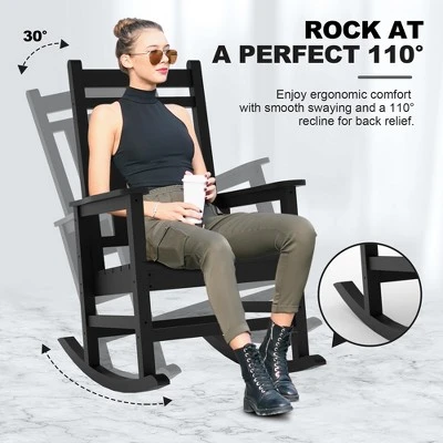 Adirondack Outdoor Rocking Chair, All Weather HDPE Plastic Patio Rocker Chair With Wide Armrests 7 Adirondack Outdoor Rocking Chair, All Weather HDPE Plastic Patio Rocker Chair With Wide Armrests - Image 5