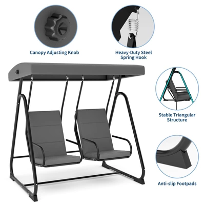 2-Person Patio Swing Chair With Adjustable Canopy & Removable Cushions 5 2-Person Patio Swing Chair With Adjustable Canopy & Removable Cushions - Image 3