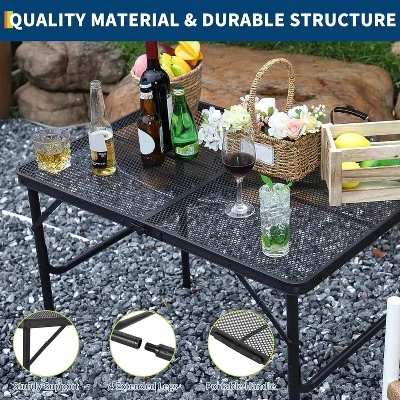 Folding Grill Table,Portable Camping Table With Mesh Desktop,Height Adjustable Lightweight Metal Grill Table 5 Folding Grill Table,Portable Camping Table With Mesh Desktop,Height Adjustable Lightweight Metal Grill Table - Image 3
