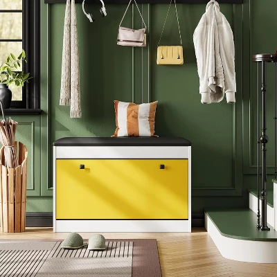 Shoe Storage Bench With Padded Seat Cushion, Shoe Cabinet For Entryway With 2 Tiers Flip Drawer, Shoe Organizer And Rack, For Hallway, Bedroom 4 Shoe Storage Bench With Padded Seat Cushion, Shoe Cabinet For Entryway With 2 Tiers Flip Drawer, Shoe Organizer And Rack, For Hallway, Bedroom - Image 2