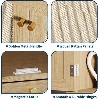 70.1" Pantry Cabinet, Rattan Kitchen Pantry Cabinet With 6 Doors Shelves & 1 Drawer 4 70.1" Pantry Cabinet, Rattan Kitchen Pantry Cabinet With 6 Doors Shelves & 1 Drawer - Image 2