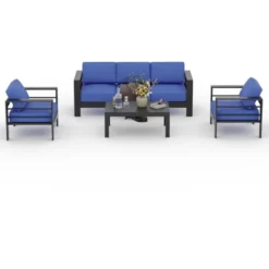 4-Piece Outdoor Patio Sofa Set With Aluminum Frame, Removable Cushions And Coffee Table For Backyard And Porch 17 4-Piece Outdoor Patio Sofa Set With Aluminum Frame, Removable Cushions And Coffee Table For Backyard And Porch -House Beautiful GUEST 0c01db77 01c4 45c1 aed5 5bcb9f18452a