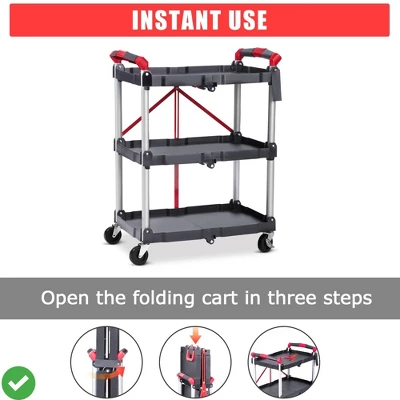 3-Layer Folding Cart Portable Service Trolley Collapsible Utility Carts 56 Lbs Load Capacity 7 3-Layer Folding Cart Portable Service Trolley Collapsible Utility Carts 56 Lbs Load Capacity - Image 5