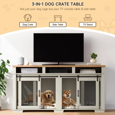 71" Dog Crate Furniture For 2 Dogs, Dog Kennel Furniture With Removable Divider And 3 Storage Compartments 4 71" Dog Crate Furniture For 2 Dogs, Dog Kennel Furniture With Removable Divider And 3 Storage Compartments - Image 2