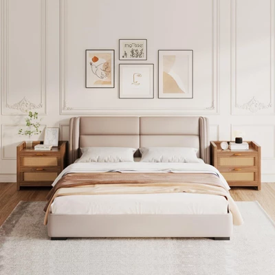 Night Stand Set Of 2 Rattan Nightstands With Charging Station 23.6" Wide Boho Bedside Tables With 2 Drawers Modern Larger Nightstands, Brown 8 Night Stand Set Of 2 Rattan Nightstands With Charging Station 23.6" Wide Boho Bedside Tables With 2 Drawers Modern Larger Nightstands, Brown - Image 6