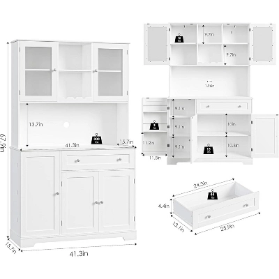 Jojoka Kitchen Pantry Storage Cabinet,Modern Buffet Cabinet With Hutch,Food Pantry With Doors And Shelves For Living Room,White 7 Jojoka Kitchen Pantry Storage Cabinet,Modern Buffet Cabinet With Hutch,Food Pantry With Doors And Shelves For Living Room,White - Image 5