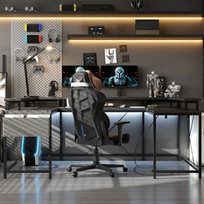 U Shaped Computer Gaming Desk, 79’’ Reversible L Shaped Computer Desk With Power Outlet & LED Strip, Office Desk With Monitor Stand 4 U Shaped Computer Gaming Desk, 79’’ Reversible L Shaped Computer Desk With Power Outlet & LED Strip, Office Desk With Monitor Stand - Image 2